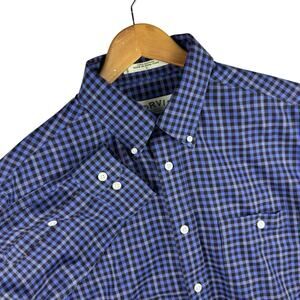 Vintage Orvis Button Down Shirt Mens L Blue Black Checkered Plaid Casual Outdoor